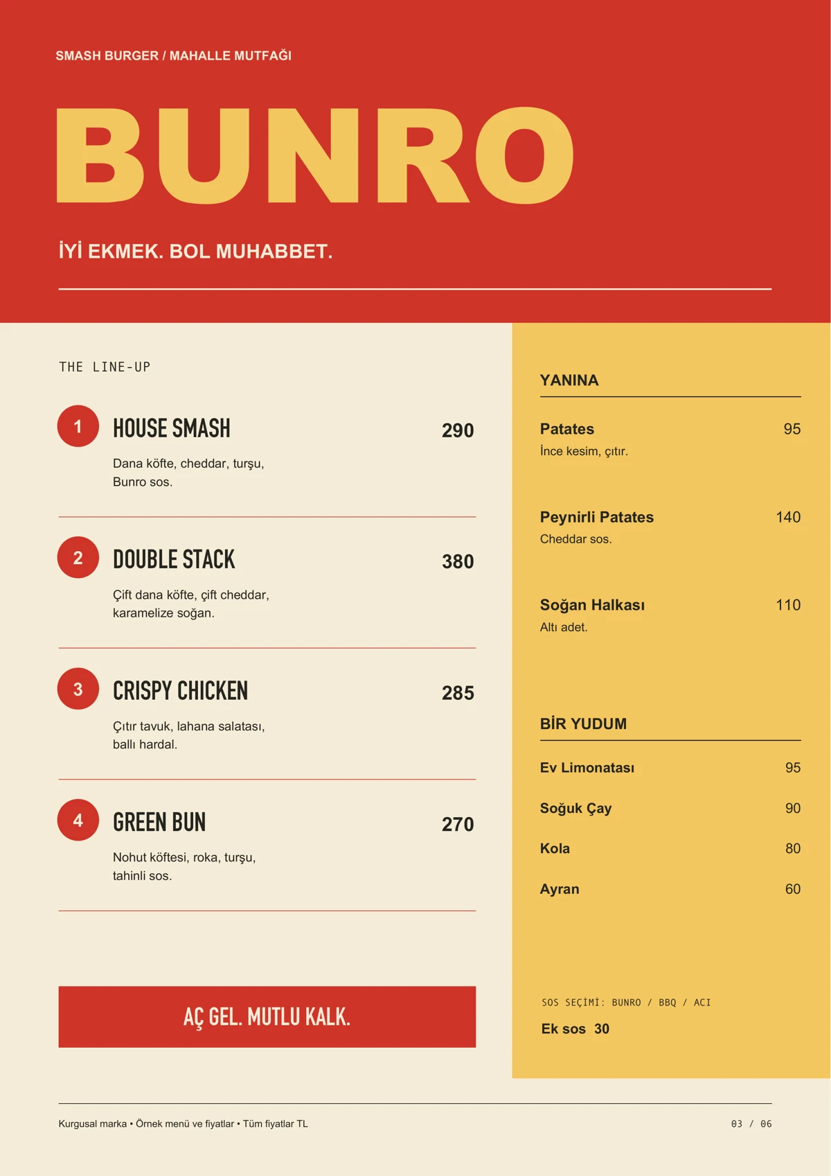 BUNRO için smash burger menü tasarımı
