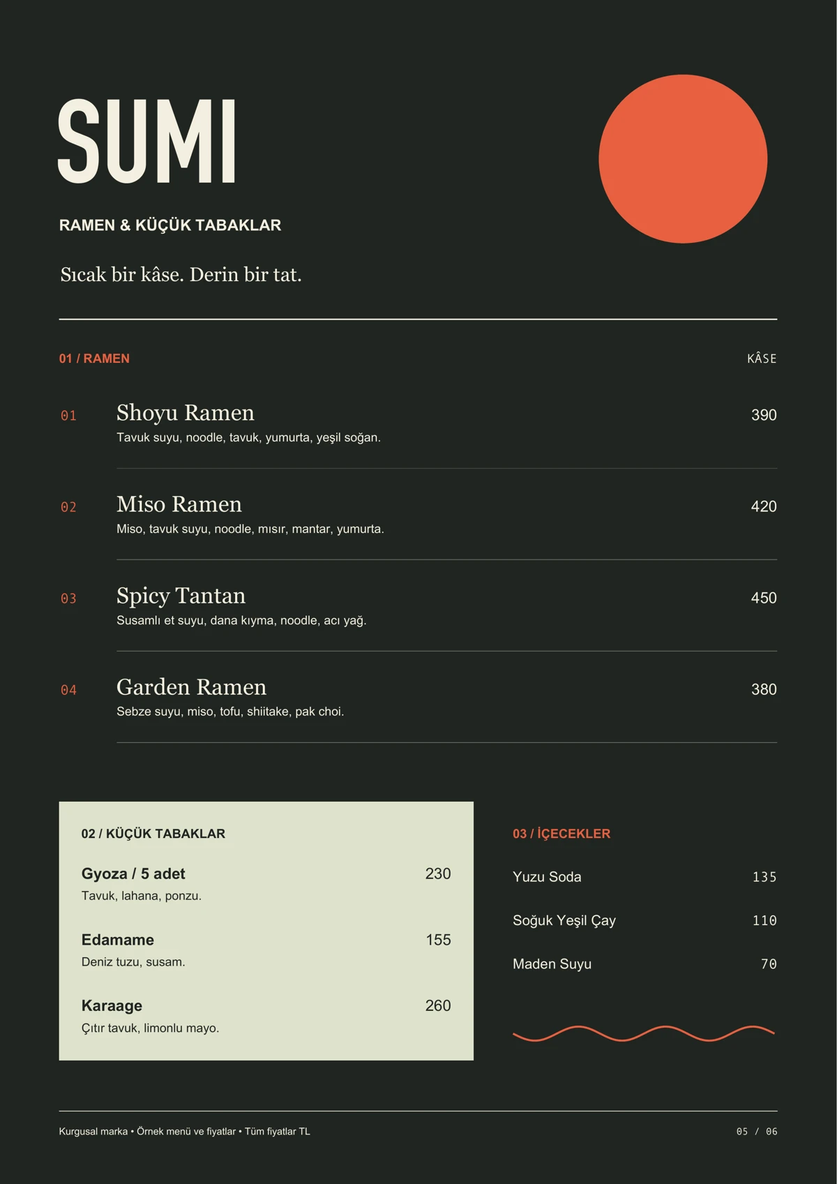 SUMI için ramen & küçük tabaklar menü tasarımı
